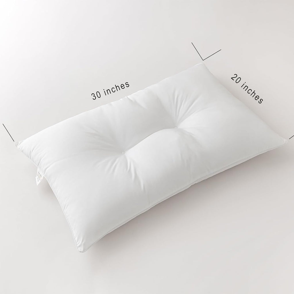 QUILTINA Ear Protection Pillows 2-Pack Perfect for Back or Side Sleepers, Relatively Flat & Thin Medium Support Bed Pillow with Concave Design, Soft, Highly Elastic, Queen 20 x 30 in, White