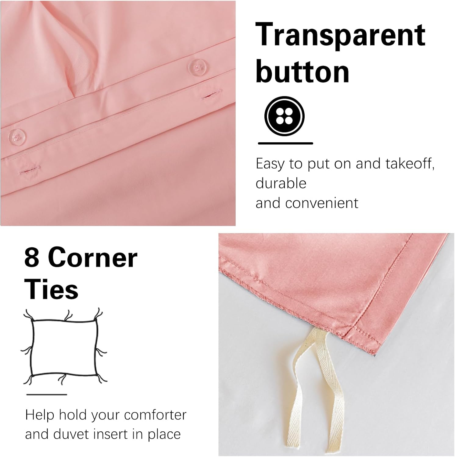 PY HOME & SPORTS 3 Pieces Bedding Duvet Cover Set, Pinch Pleated Queen Duvet Cover, Pintuck Comforter Quilt Cover with 2 Pillow Shams-Queen-90 X 90 inches-Pink