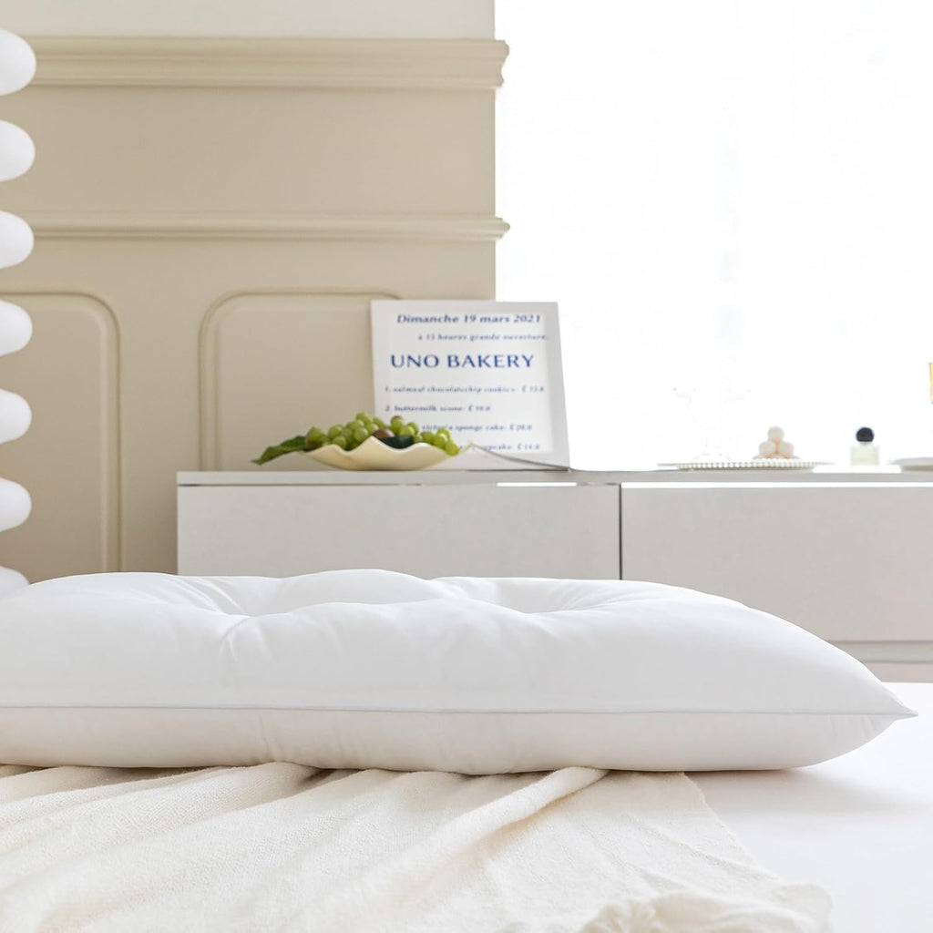 QUILTINA Ear Protection Pillows 2-Pack Perfect for Back or Side Sleepers, Relatively Flat & Thin Medium Support Bed Pillow with Concave Design, Soft, Highly Elastic, Queen 20 x 30 in, White