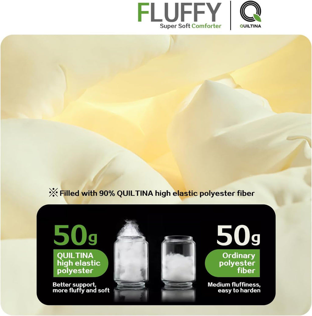 QUILTINA Super Soft Comforter with Corn Polylacticacid Skin Friendly and Goose Duvet Texture, Autumn Winter Warm Quality Quilt, Lightweight, Fluffy, 6.7 lb, King Size 104x90 in, Faint Yellow
