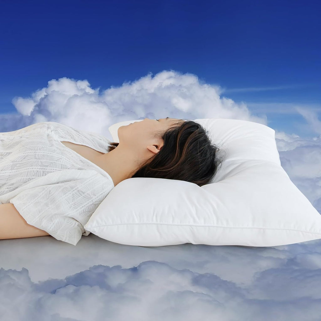 QUILTINA Ear Protection Pillows 2-Pack Perfect for Back or Side Sleepers, Relatively Flat & Thin Medium Support Bed Pillow with Concave Design, Soft, Highly Elastic, Queen 20 x 30 in, White