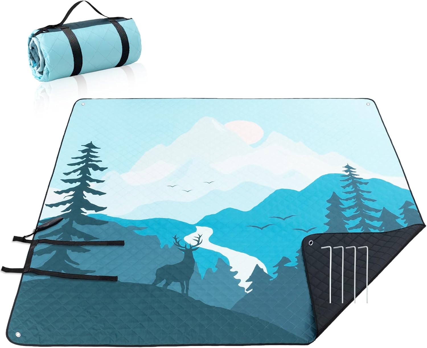 PY SUPER MODE Picnic Blanket Waterproof 78 × 82 inches - Extra Large Outdoor Beach Blanket Waterproof Sandproof, Lightweight & Portable Picnic Blankets for Camping Traveling Hiking