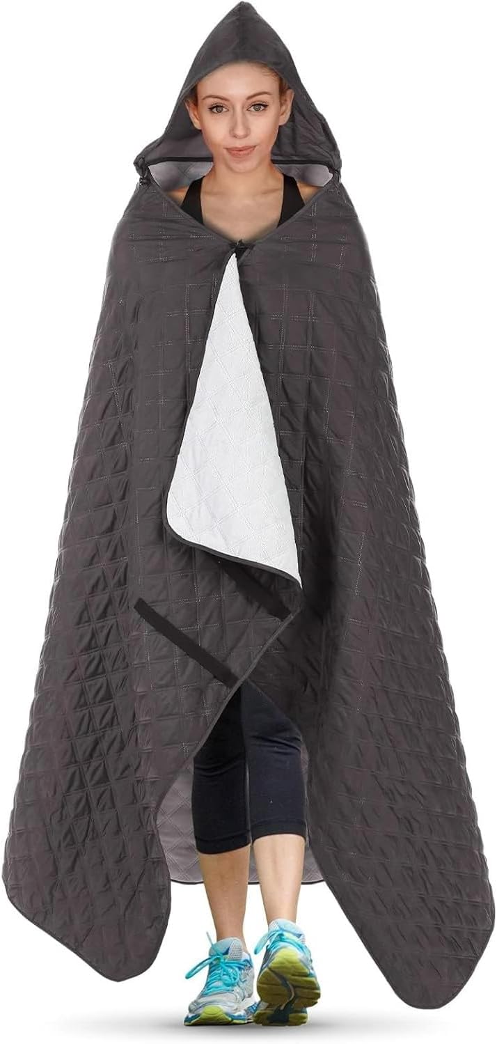 Hooded Outdoor Blanket, Extra Large (82 "x 55") Waterproof Camping Blanket, Quilted, Thick Fleece, Warm, Windproof, Sand Proof, Portable and Wear-Resistant, Perfect for Stadium, Picnic, Camping
