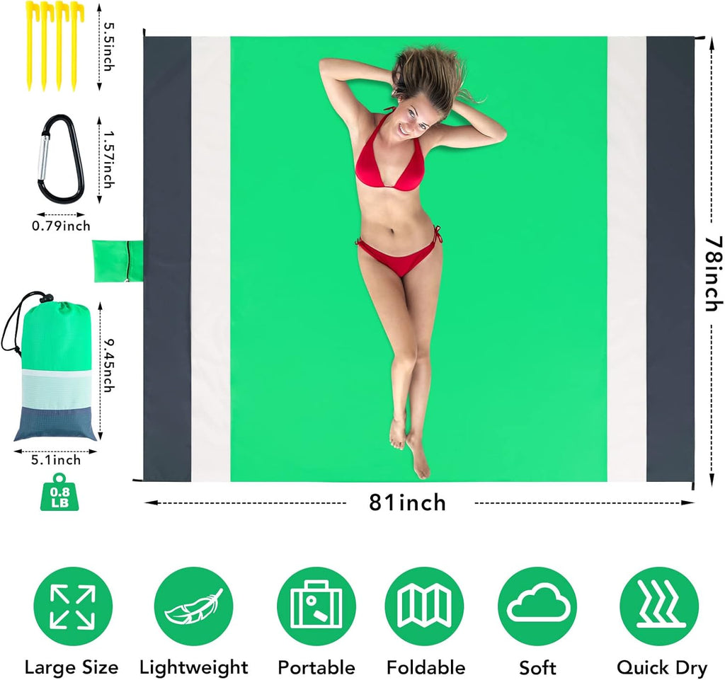 PY SUPER MODE Picnic Blankets Extra Large, Waterproof Foldable Outdoor Beach Blanket Oversized 83x79” Sandproof, 3-Layer Picnic Mat for Camping, Hiking, Travel, Park, Concerts