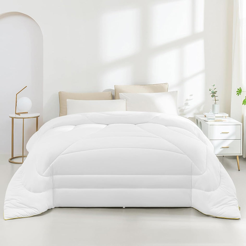 QUILTINA Super Soft Comforter with Corn Polylacticacid Skin Friendly and Goose Duvet Texture, Autumn Winter Warm Quality Quilt, Lightweight, Fluffy, 6.7 lb, King Size 104x90 in, Faint Yellow