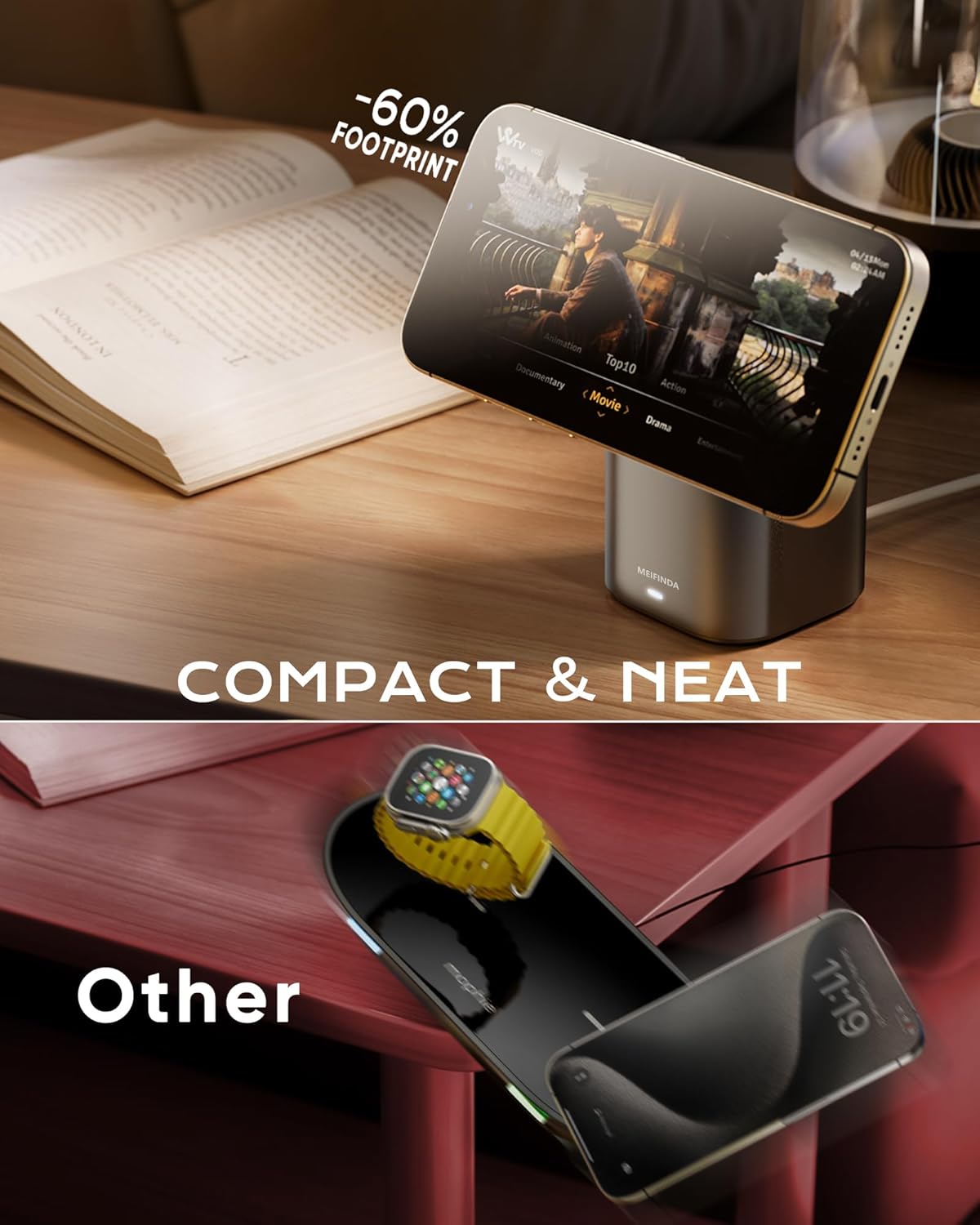 3 in 1 Magnetic Wireless Charging Station for iPhone, Portable MagSafe Wireless Charger Stand iPhone, Travel Magsafe Charger for iPhone 16 15 14 13 12 Pro/Pro Max/Plus Airpods Apple Watch