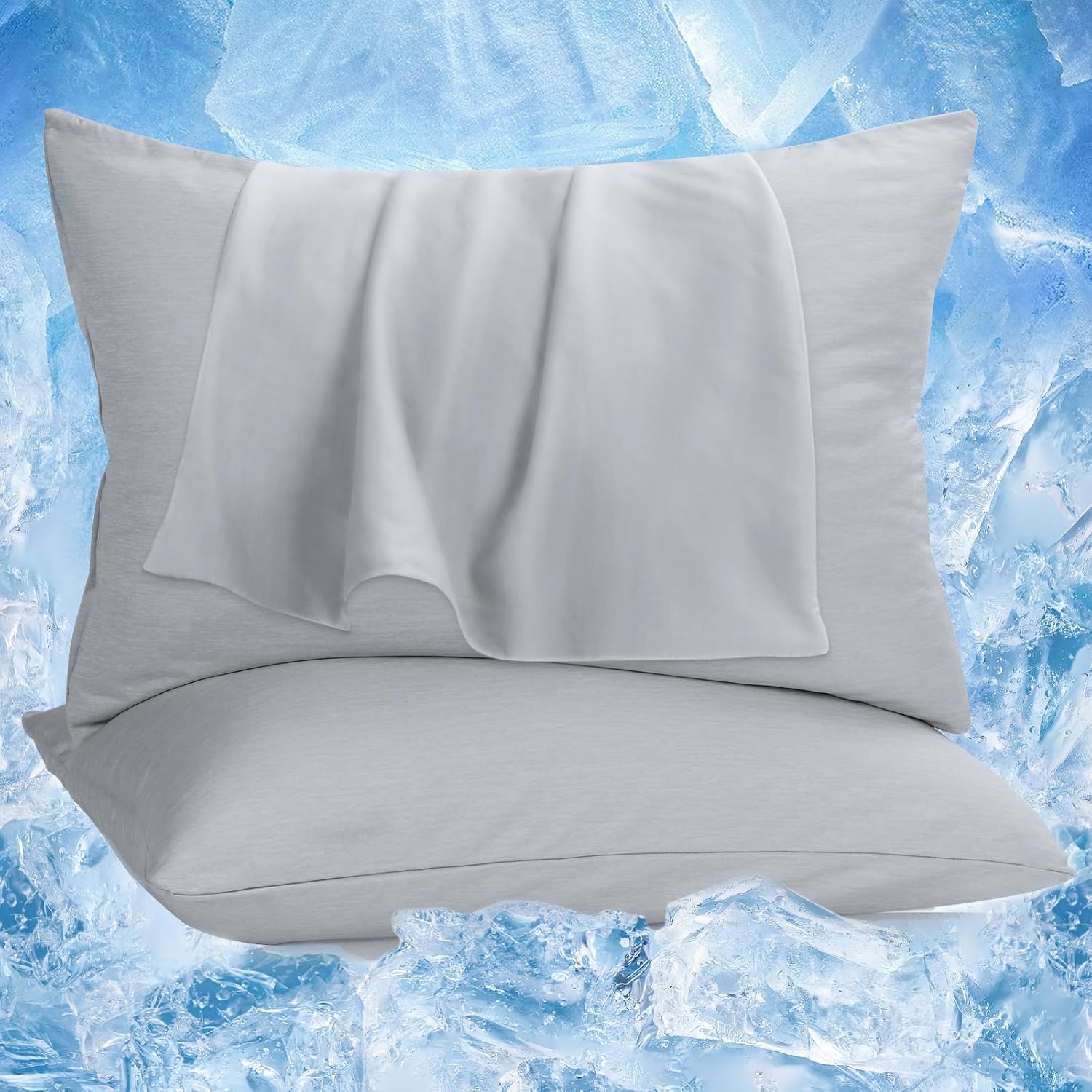 Cooling Pillow Cases 2 Pack, Q-Max 0.4 Cooling Pillowcases for Hot Sleepers, Cool Summer Pillow Cover with Double-Side Design & Hidden Zipper (Grey Q, 20”x30”)
