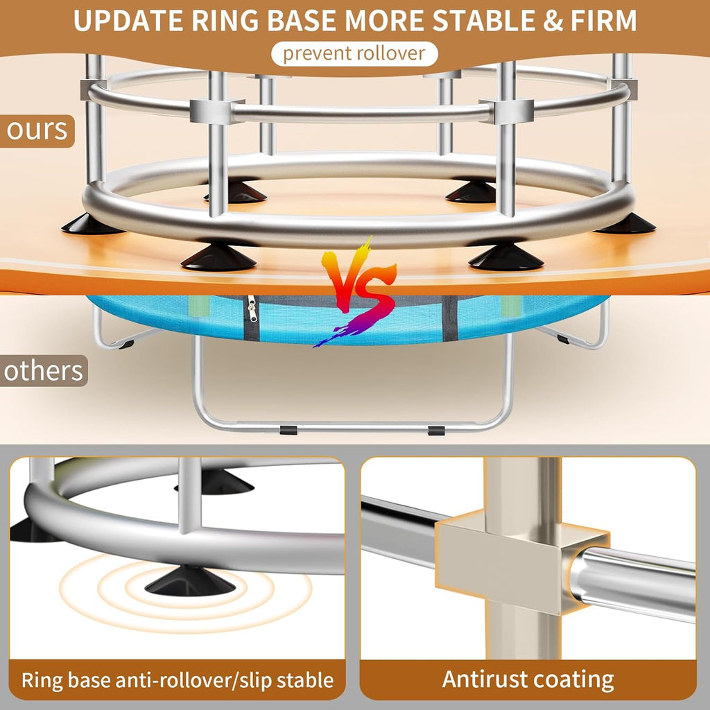 Trampoline for Kids, Adjustable Baby Toddler Trampoline with Basketball Hoop, Round Bottom Indoor Outdoor Toddler with Enclosure
