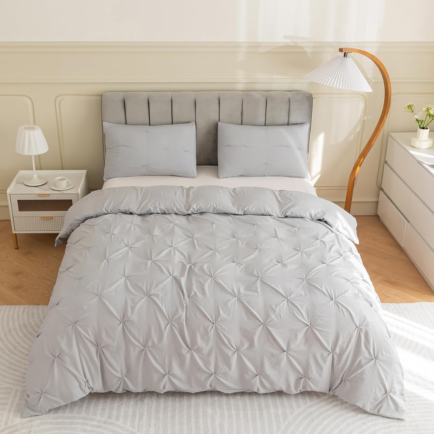 PY HOME & SPORTS 3 Pieces Bedding Duvet Cover Set, Pinch Pleated Queen Duvet Cover, Pintuck Comforter Quilt Cover with 2 Pillow Shams-Queen-90 X 90 inches-Pink