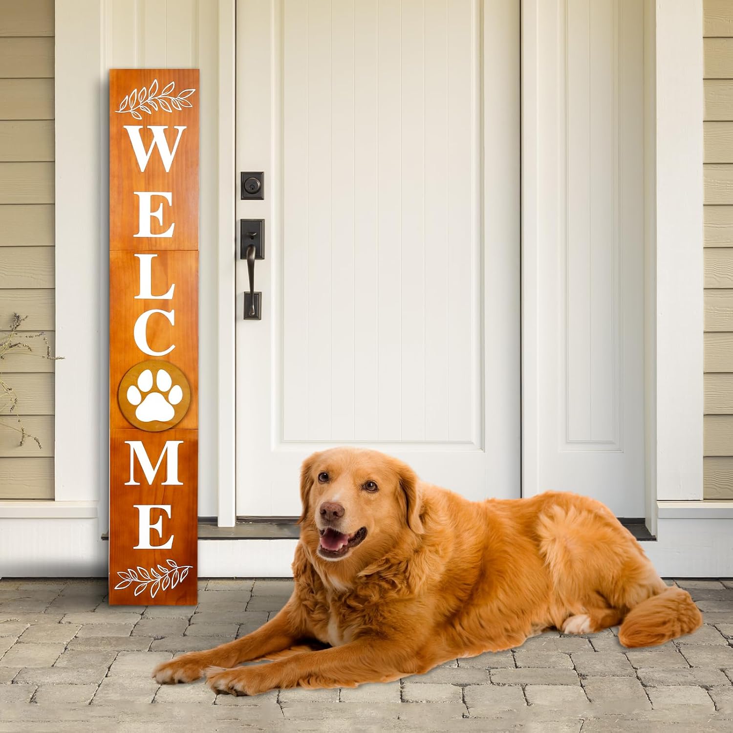 PY HOME & SPORTS Welcome Sign for Front Door Standing with 10 Interchangeable Icons, 47.7" x 7.9" Welcome Wooden Sign for Sunflower Decor, Welcome Home Sign Outdoor Porch Decor (Brown)