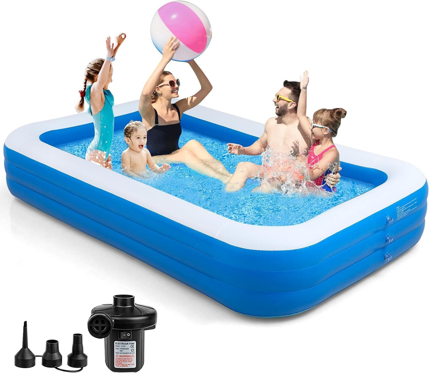 Inflatable Swimming Pools with Pump, Oversized 120" x 72" x 22" Thickened Blow up Kiddie Pool for Kids, Toddlers and Adults, Above Ground Swimming Pool for Outdoor, Garden, Backyard, Water Party-Plain