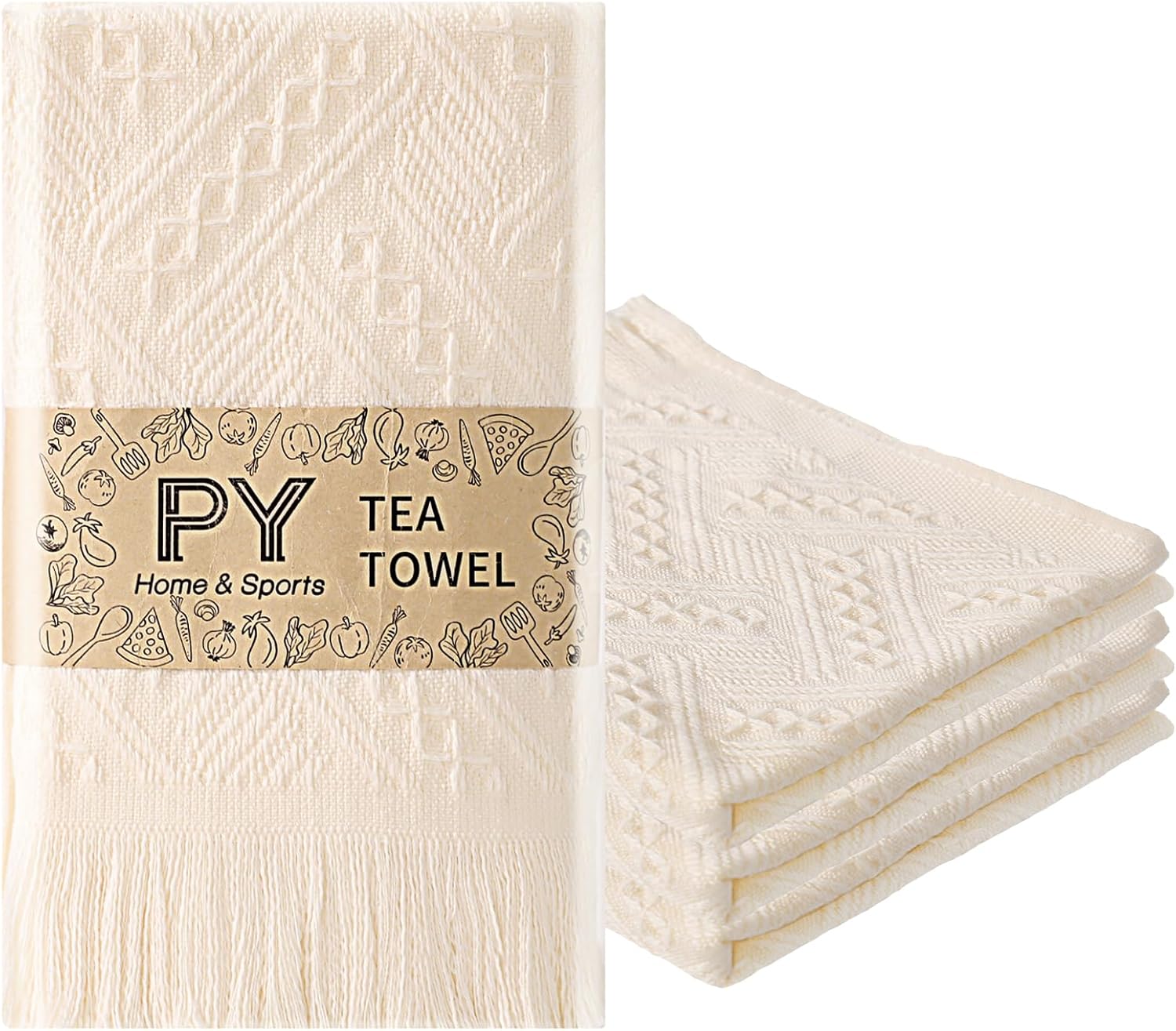 PY HOME & SPORTS Dish Towels Set, 100% Cotton Waffle Weave Kitchen Towels 4 Pieces, Super Absorbent Kitchen Hand Dish Cloths for Drying and Cleaning (17 x 25 Inches, Set of 4)