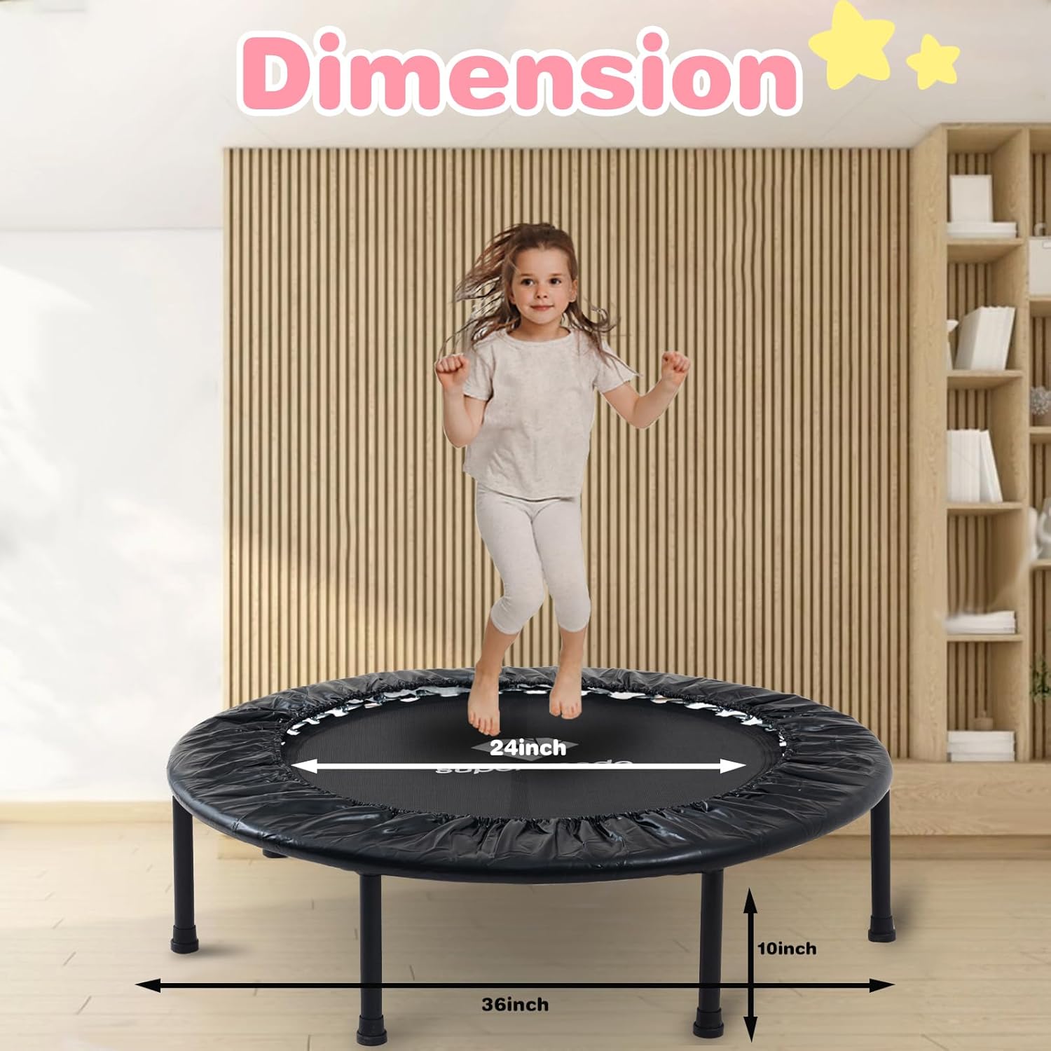 36 inches Toddler Trampoline - Upgraded Kids Trampoline Indoor for Ages Over 6 with 170lbs Max Load Capacity, One-Piece Jump Mat Design for Enhanced Stability