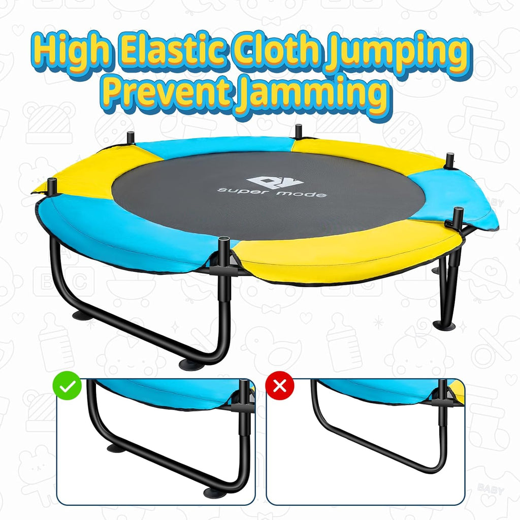 Trampoline for Kids, 5FT Adjustable for Toddler, Indoor/Outdoor Baby Trampoline with Enclosure Net, No-Gap Safe Design, Gifts for Boys & Girls