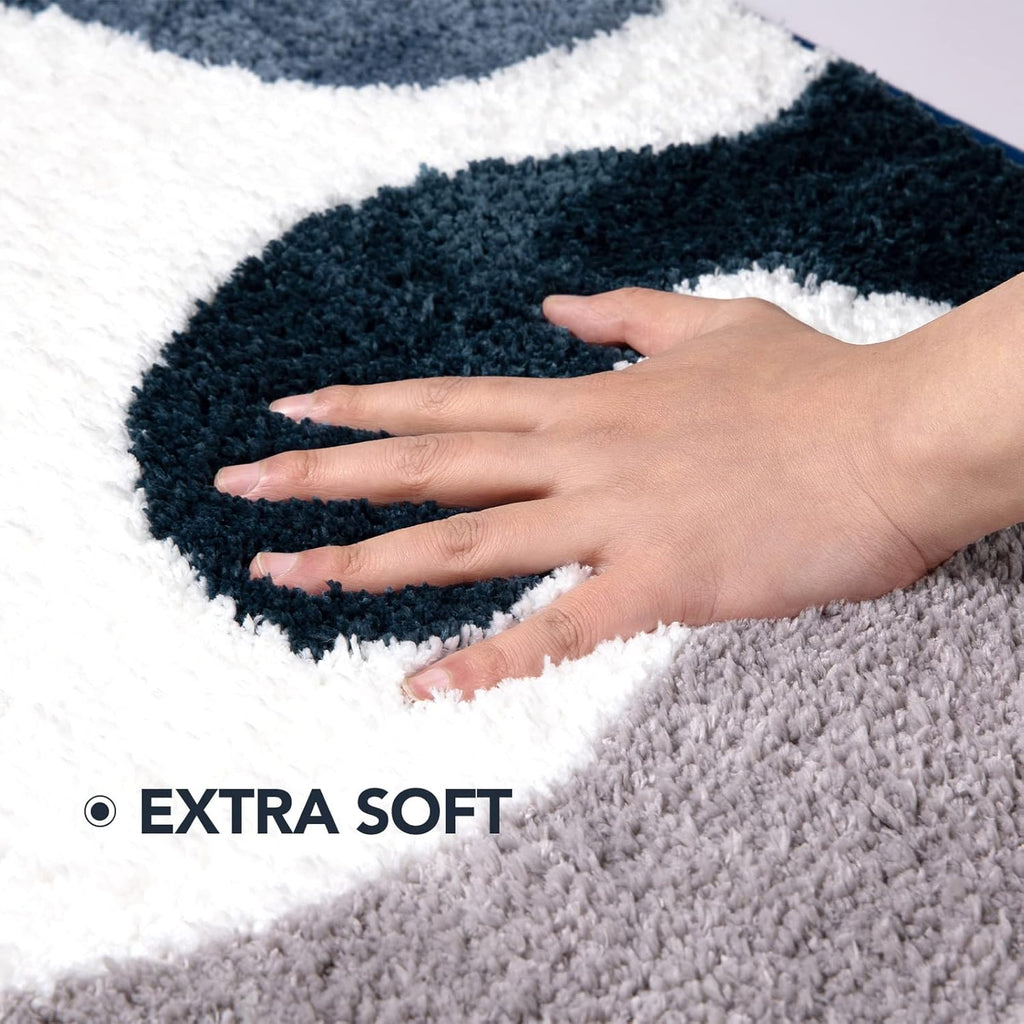 Bathroom Rug Mat, 17.5 x 24 Soft and Water Absorbent Microfiber Bath Rugs, Non-Slip Shaggy Bath Carpet, Bath Mats for Bedroom Floor, Tub, Shower (Abstract Blue)