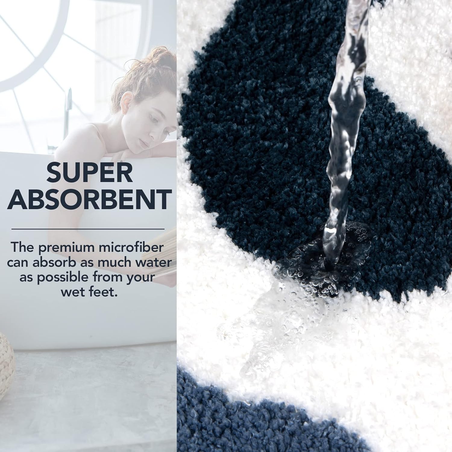 Bathroom Rug Mat, 17.5 x 24 Soft and Water Absorbent Microfiber Bath Rugs, Non-Slip Shaggy Bath Carpet, Bath Mats for Bedroom Floor, Tub, Shower (Abstract Blue)