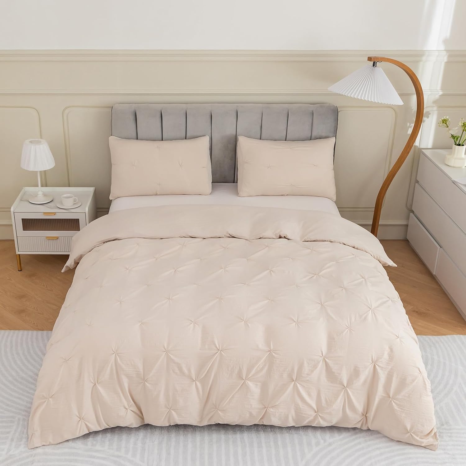 PY HOME & SPORTS 3 Pieces Bedding Duvet Cover Set, Pinch Pleated Queen Duvet Cover, Pintuck Comforter Quilt Cover with 2 Pillow Shams-Queen-90 X 90 inches-Pink