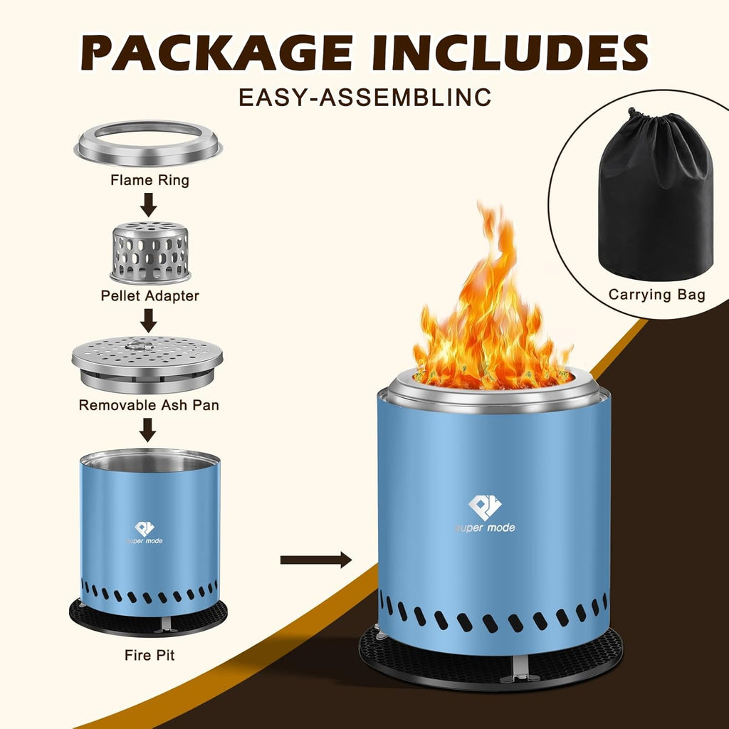 PY SUPER MODE Tabletop Fire Pit with Stand 10.2 x 8.7 in, Smokeless Firepit Camping Outdoor Table Top Firepit for Urban & Suburbs with Portable Travel Bag, Fueled by Pellets or Wood, Stainless Steel