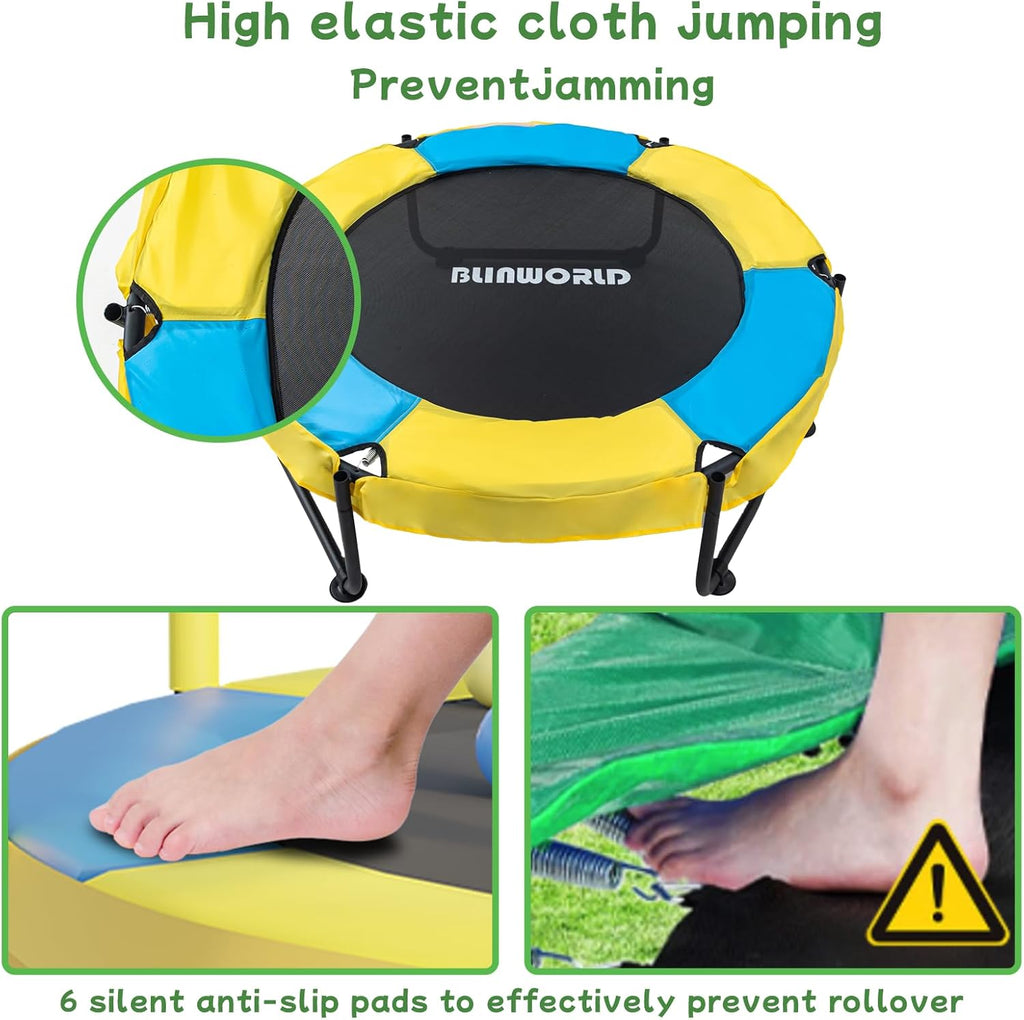 Trampoline for Kids, Adjustable Baby Toddler Trampoline with Basketball Hoop, 440lbs Indoor Outdoor Toddler Trampoline with Enclosure