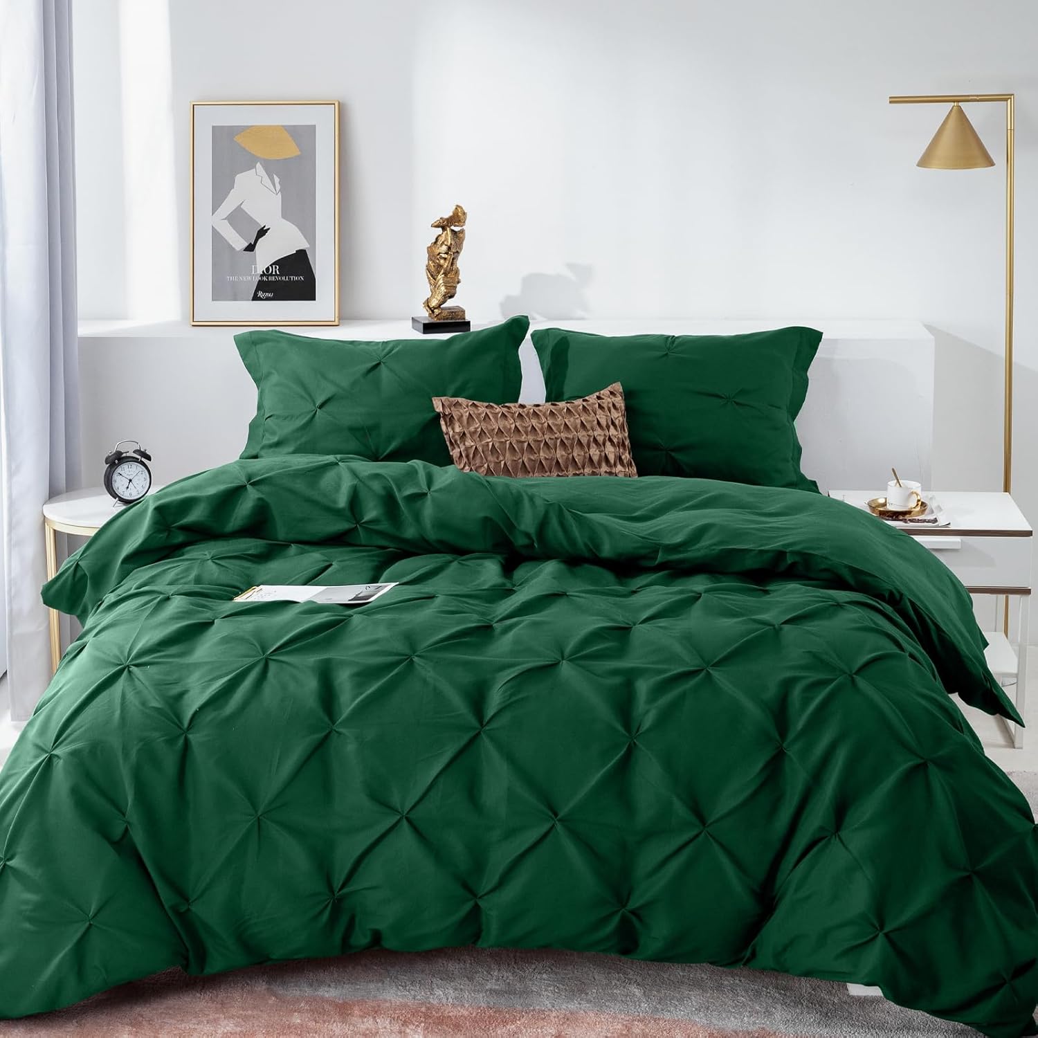 PY HOME & SPORTS 3 Pieces Bedding Duvet Cover Set, Pinch Pleated Queen Duvet Cover, Pintuck Comforter Quilt Cover with 2 Pillow Shams-Queen-90 X 90 inches-Pink