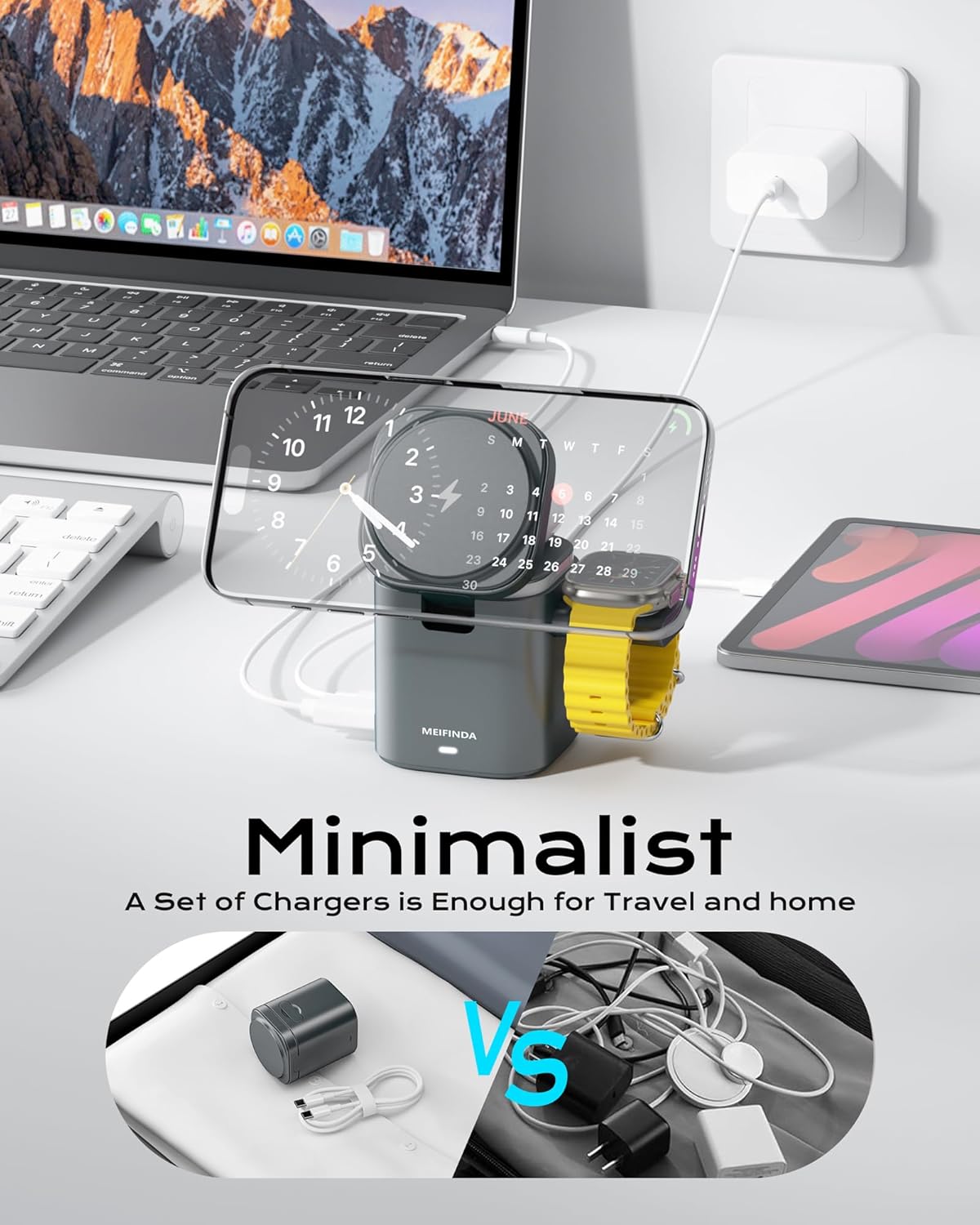 3 in 1 Magnetic Wireless Charging Station for iPhone, Portable MagSafe Wireless Charger Stand iPhone, Travel Magsafe Charger for iPhone 16 15 14 13 12 Pro/Pro Max/Plus Airpods Apple Watch