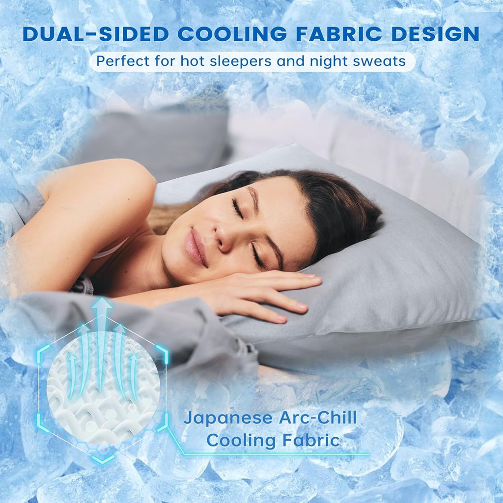 Cooling Pillow Cases 2 Pack, Q-Max 0.4 Cooling Pillowcases for Hot Sleepers, Cool Summer Pillow Cover with Double-Side Design & Hidden Zipper (Grey Q, 20”x30”)