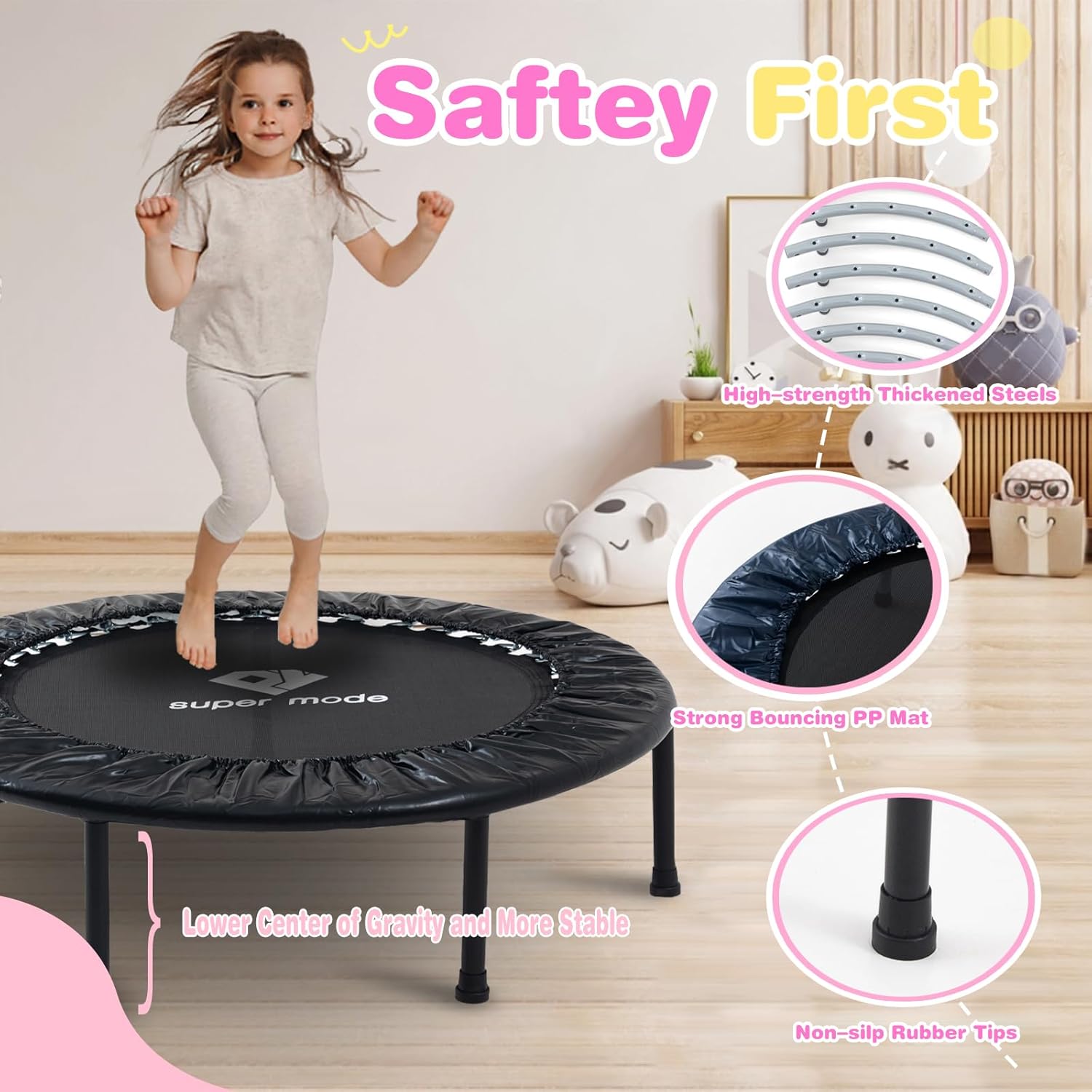 36 inches Toddler Trampoline - Upgraded Kids Trampoline Indoor for Ages Over 6 with 170lbs Max Load Capacity, One-Piece Jump Mat Design for Enhanced Stability
