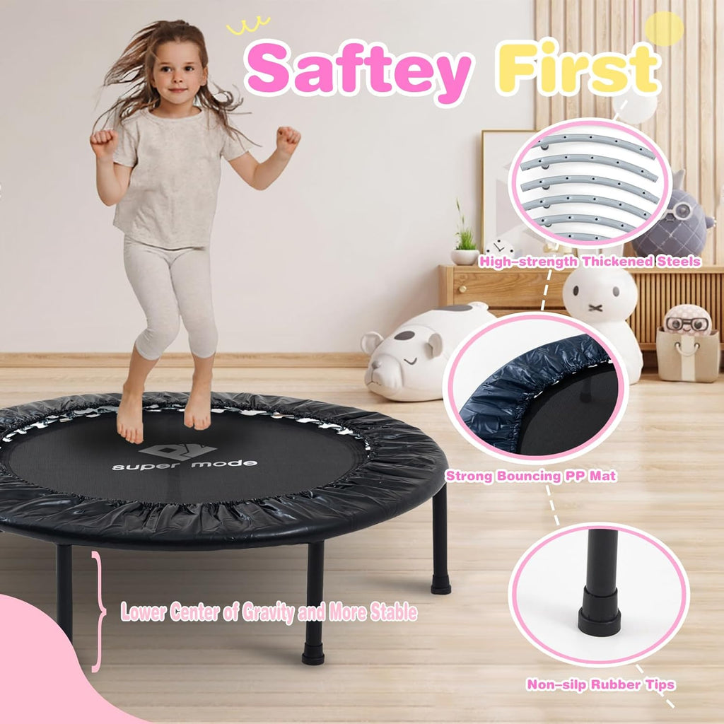 36 inches Toddler Trampoline - Upgraded Kids Trampoline Indoor for Ages Over 6 with 170lbs Max Load Capacity, One-Piece Jump Mat Design for Enhanced Stability