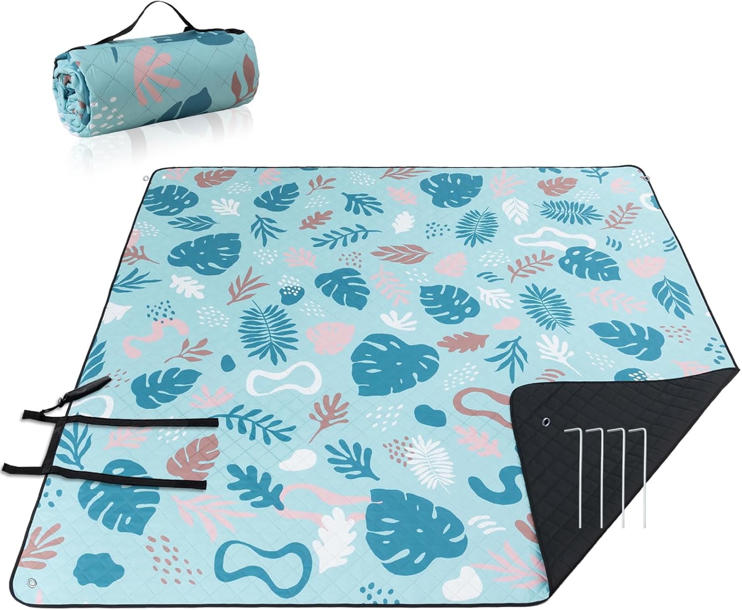 PY SUPER MODE Picnic Blankets Extra Large, Waterproof Foldable Outdoor Beach Blanket Oversized 83x79” Sandproof, 3-Layer Picnic Mat for Camping, Hiking, Travel, Park, Concerts