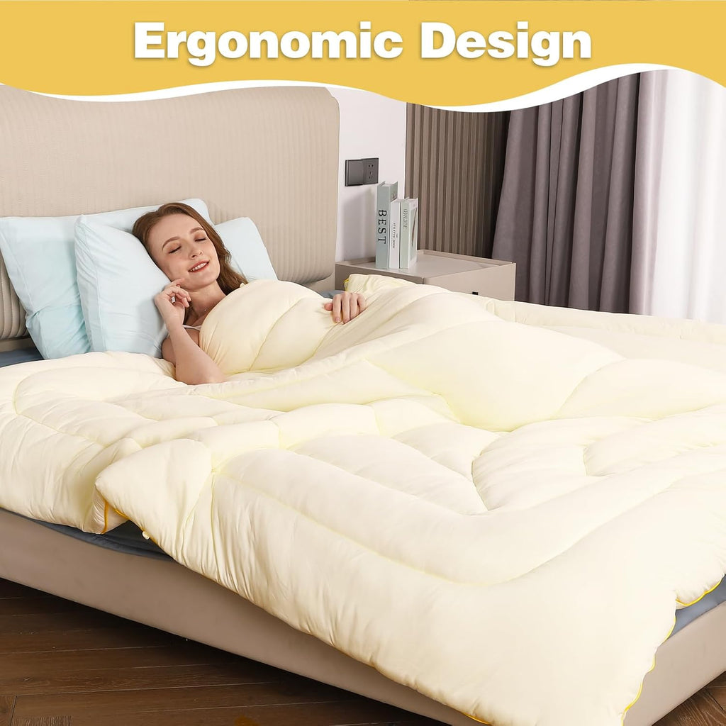 QUILTINA Super Soft Comforter with Corn Polylacticacid Skin Friendly and Goose Duvet Texture, Autumn Winter Warm Quality Quilt, Lightweight, Fluffy, 6.7 lb, King Size 104x90 in, Faint Yellow