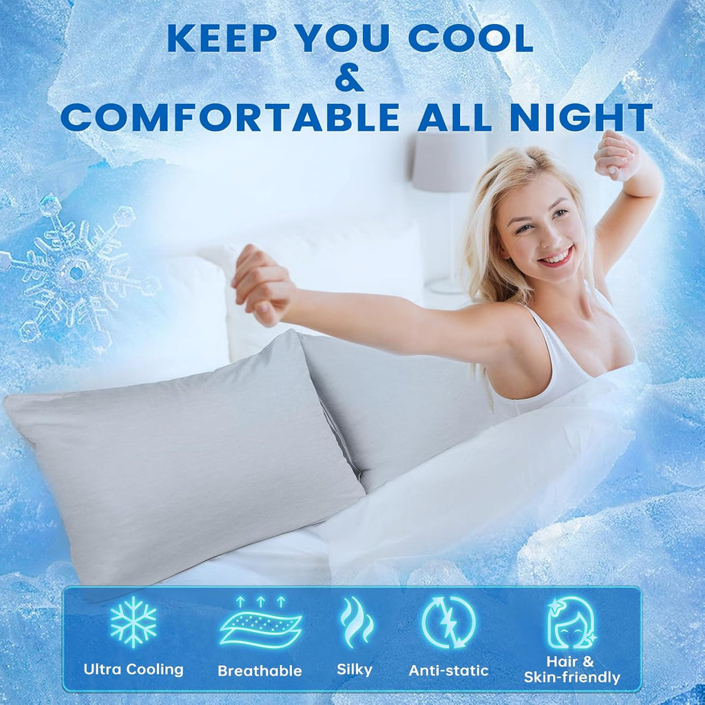 Cooling Pillow Cases 2 Pack, Q-Max 0.4 Cooling Pillowcases for Hot Sleepers, Cool Summer Pillow Cover with Double-Side Design & Hidden Zipper (Grey Q, 20”x30”)