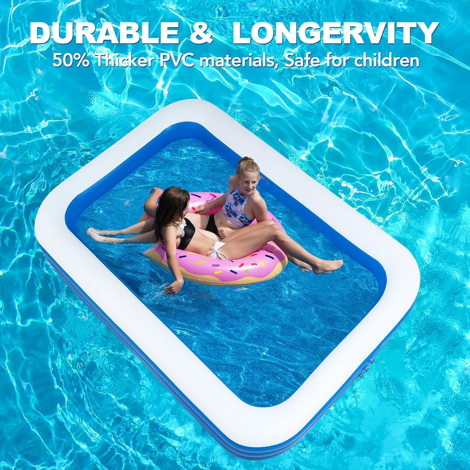 Inflatable Swimming Pools with Pump, Oversized 120" x 72" x 22" Thickened Blow up Kiddie Pool for Kids, Toddlers and Adults, Above Ground Swimming Pool for Outdoor, Garden, Backyard, Water Party-Plain