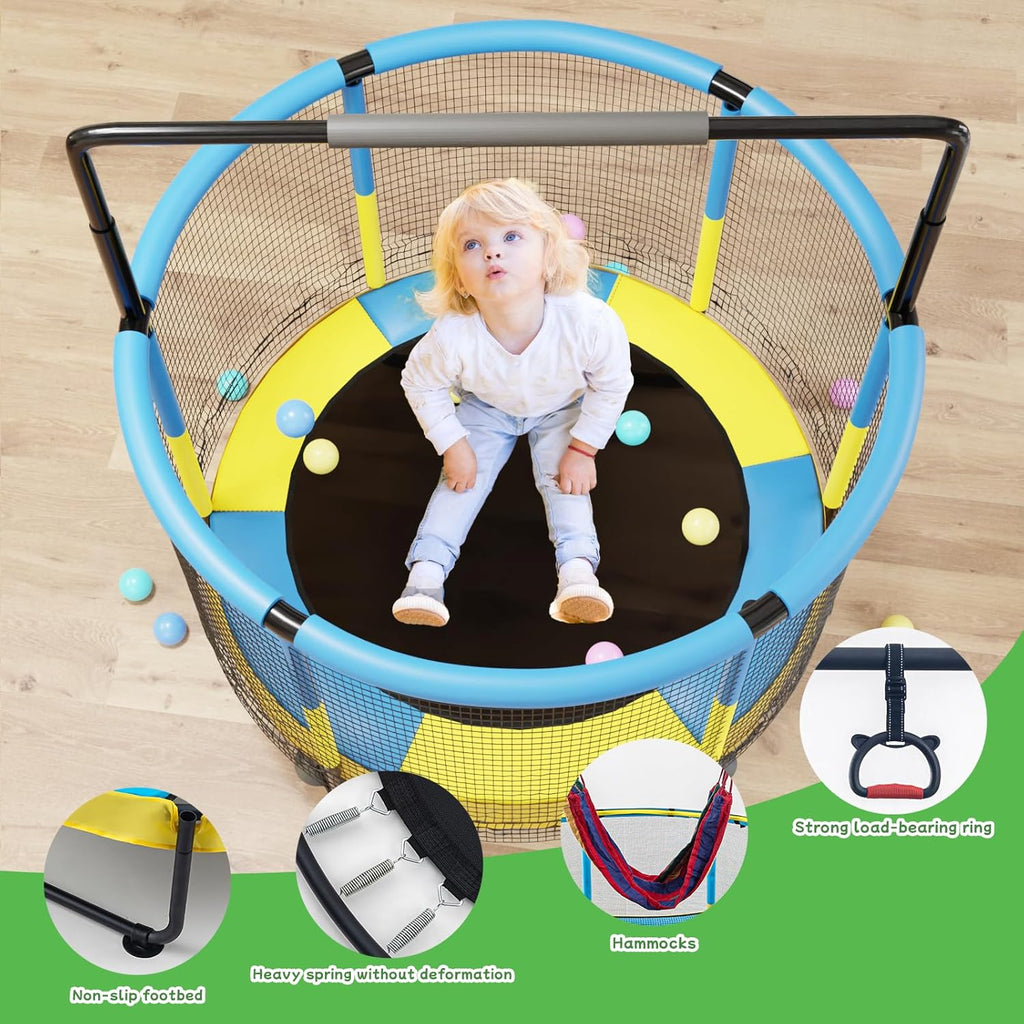 Trampoline for Kids, Adjustable Baby Toddler Trampoline with Basketball Hoop, 440lbs Indoor Outdoor Toddler Trampoline with Enclosure