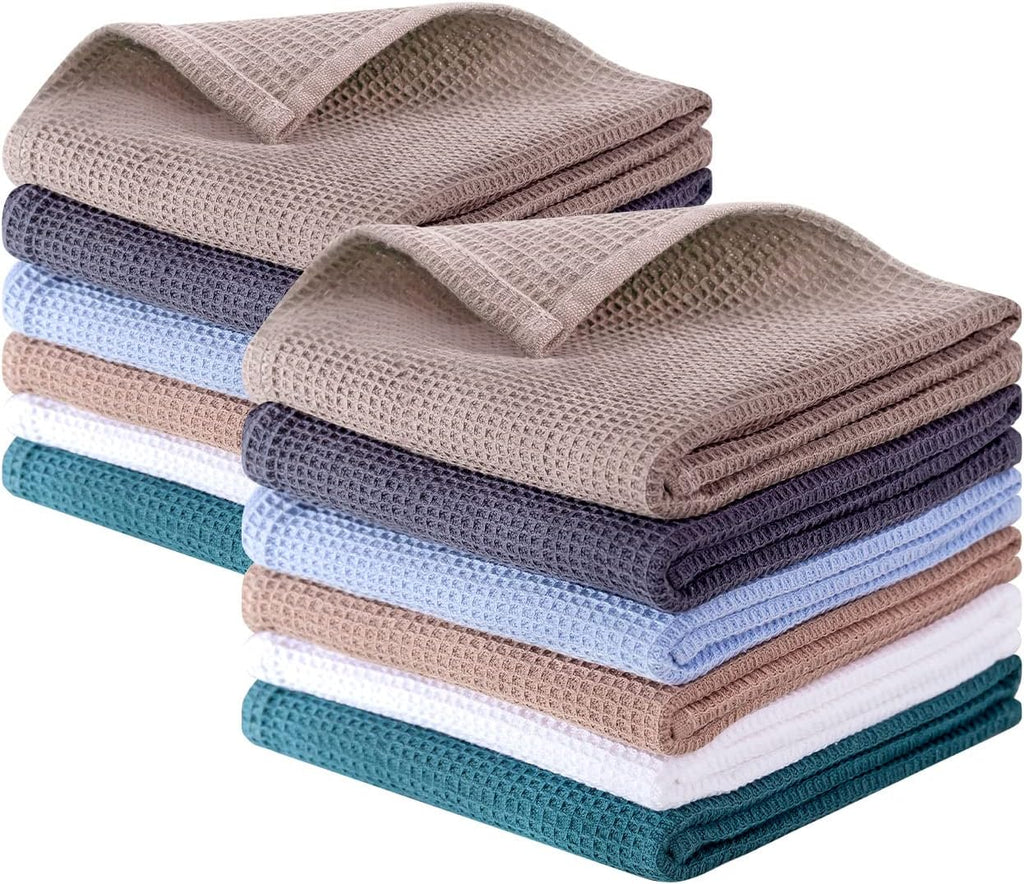 QUILTINA Dish Towels Set,100% Cotton Waffle Weave Kitchen Towels 6 Pack,17 x 25 Inches Dish Towels for Kitchen,Super Absorbent for Drying and Cleaning (Beige, Brown, Dark Grey)