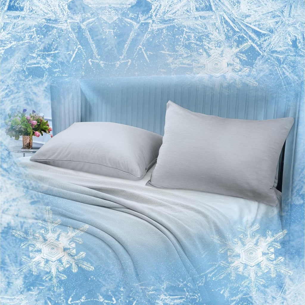 Cooling Pillow Cases 2 Pack, Q-Max 0.4 Cooling Pillowcases for Hot Sleepers, Cool Summer Pillow Cover with Double-Side Design & Hidden Zipper (Grey Q, 20”x30”)