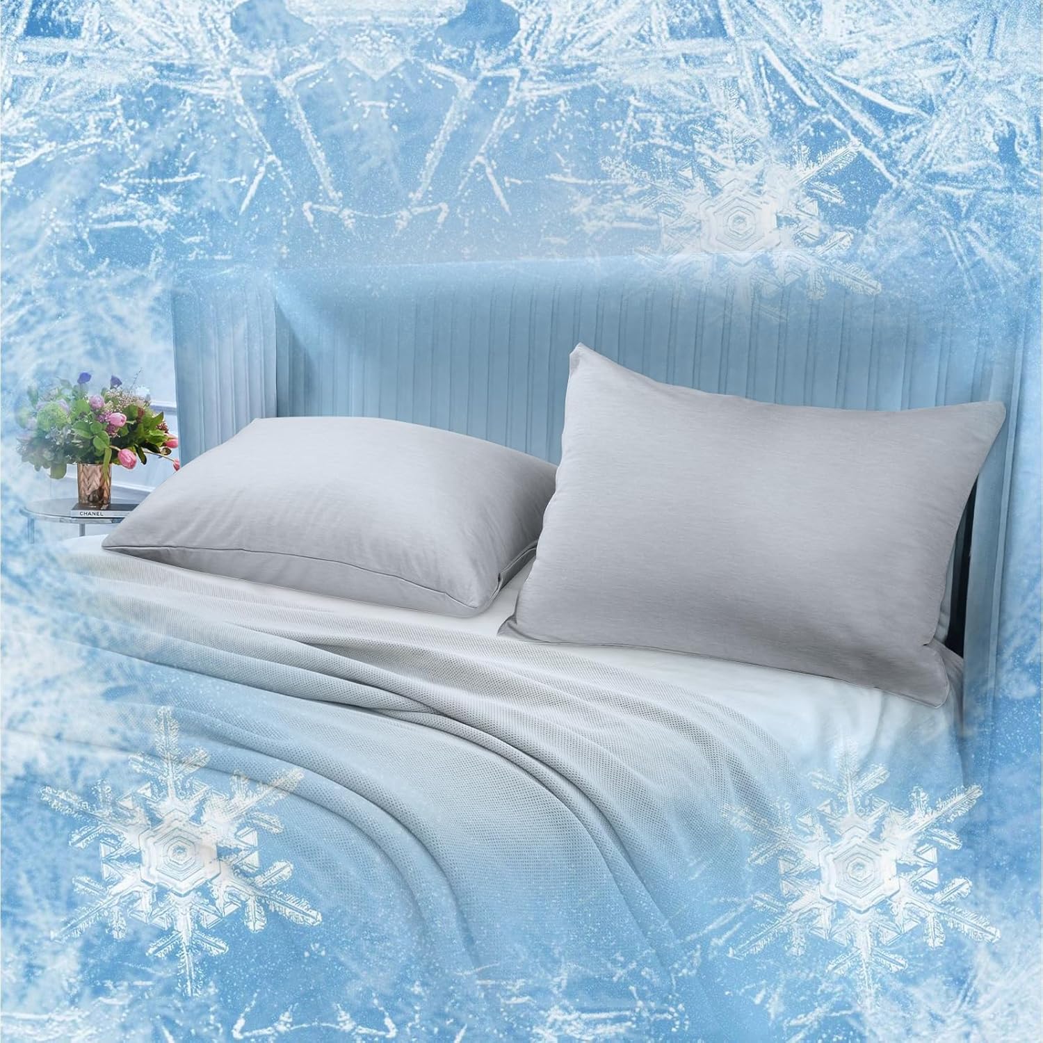 Cooling Pillow Cases 2 Pack, Q-Max 0.4 Cooling Pillowcases for Hot Sleepers, Cool Summer Pillow Cover with Double-Side Design & Hidden Zipper (Grey Q, 20”x30”)