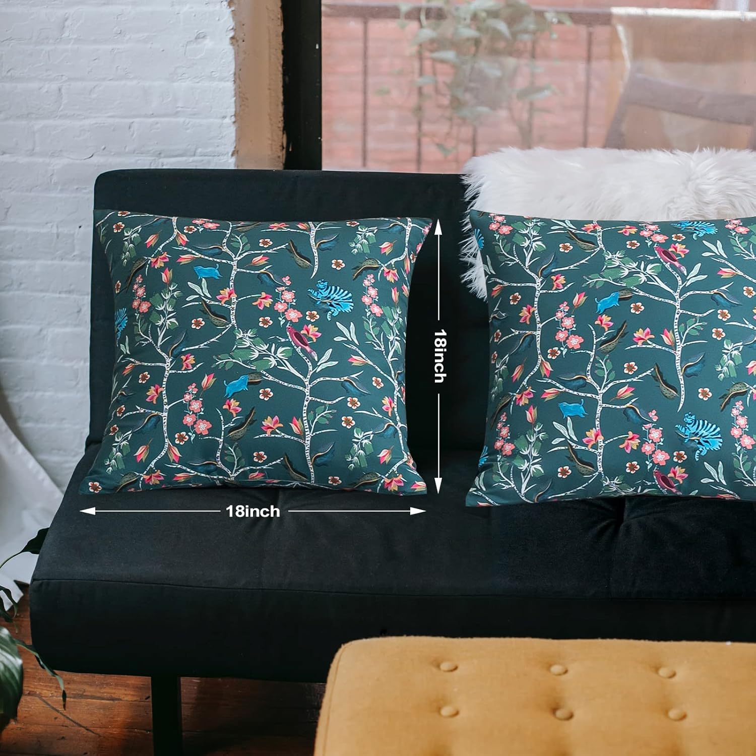 PY HOME & SPORTS Set of 2 Decorative Throw Pillow Covers, 18x18” Floral Printed Pillow Cushion Case Covers for Sofa Couch Bed (Trees Printed)