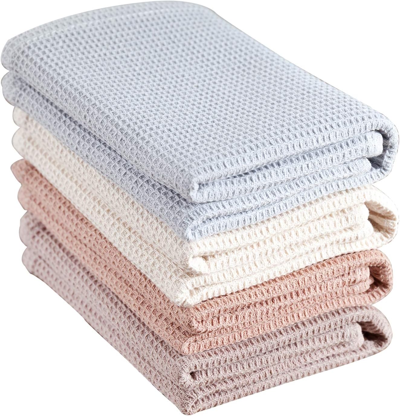 PY HOME & SPORTS Dish Towels Set, 100% Cotton Waffle Weave Kitchen Towels 4 Pieces, Super Absorbent Kitchen Hand Dish Cloths for Drying and Cleaning (17 x 25 Inches, Set of 4)