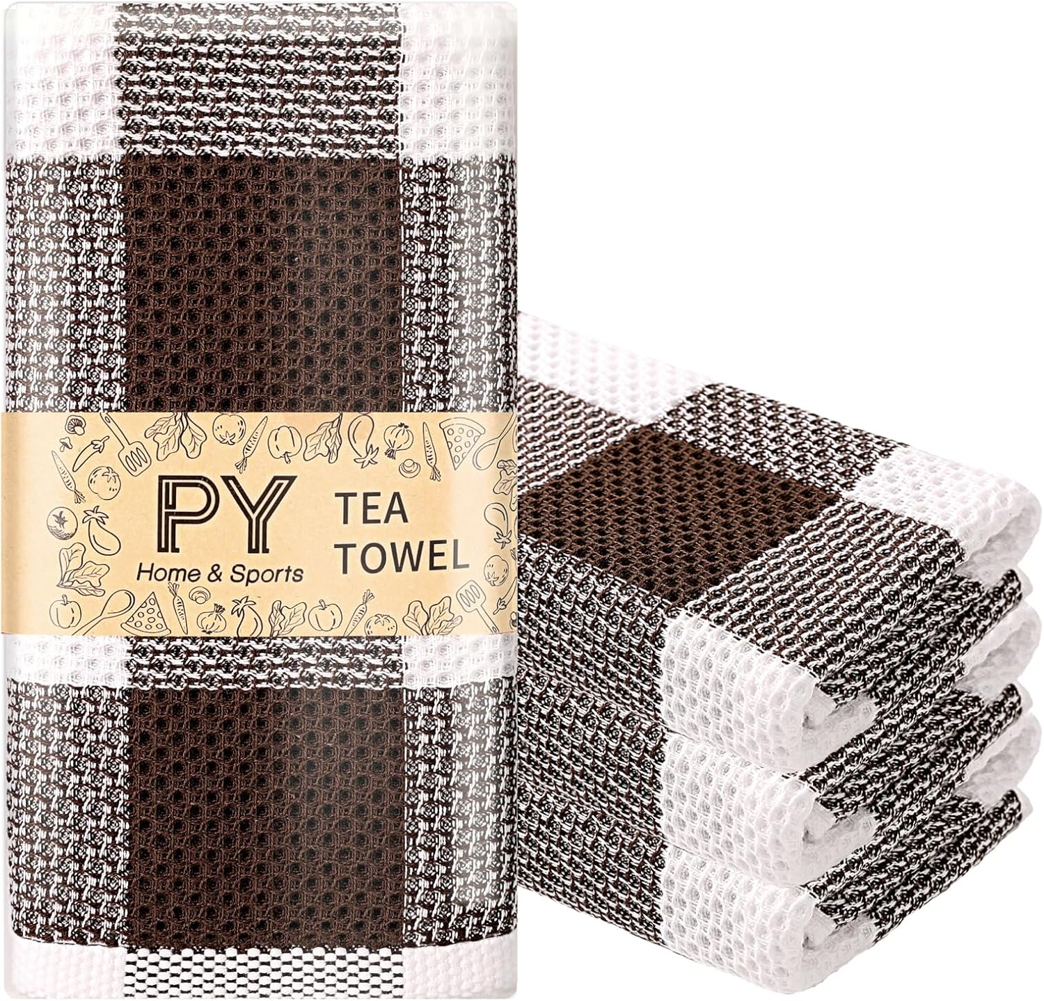 PY HOME & SPORTS Dish Towels Set, 100% Cotton Waffle Weave Kitchen Towels 4 Pieces, Super Absorbent Kitchen Hand Dish Cloths for Drying and Cleaning (17 x 25 Inches, Set of 4)