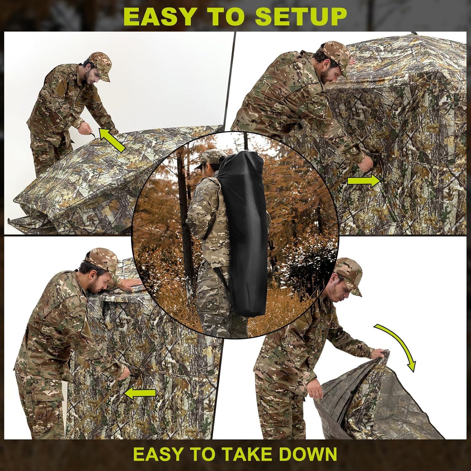 PY SUPER MODE Camouflage Hunting Blind See Through with Carrying Bag,2-3 Person,270 Degree,Pop Up Ground,Portable,Resilient,Deer & Turkey Hunting