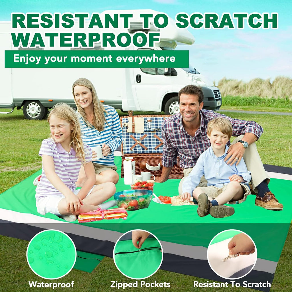 PY SUPER MODE Picnic Blankets Extra Large, Waterproof Foldable Outdoor Beach Blanket Oversized 83x79” Sandproof, 3-Layer Picnic Mat for Camping, Hiking, Travel, Park, Concerts