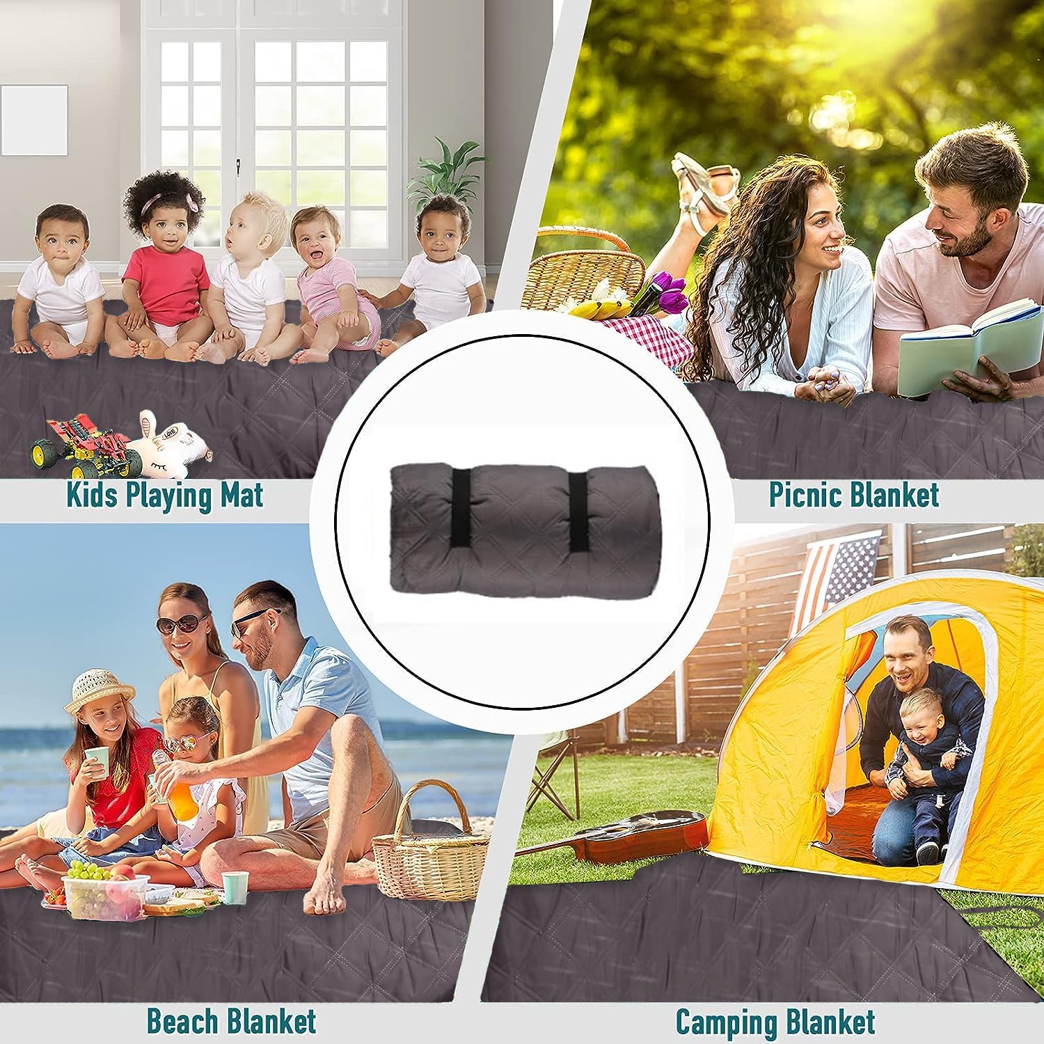 Hooded Outdoor Blanket, Extra Large (82 "x 55") Waterproof Camping Blanket, Quilted, Thick Fleece, Warm, Windproof, Sand Proof, Portable and Wear-Resistant, Perfect for Stadium, Picnic, Camping