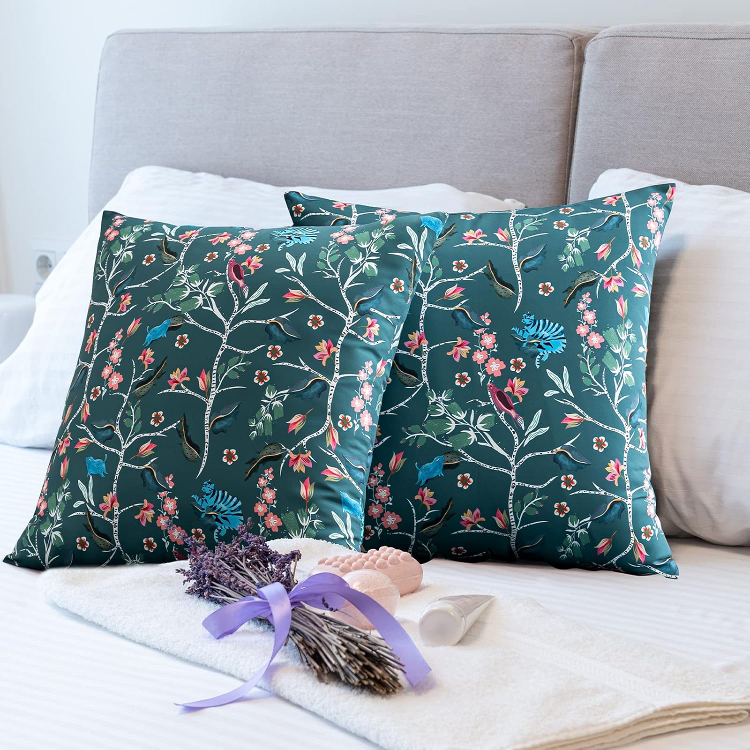 PY HOME & SPORTS Set of 2 Decorative Throw Pillow Covers, 18x18” Floral Printed Pillow Cushion Case Covers for Sofa Couch Bed (Trees Printed)