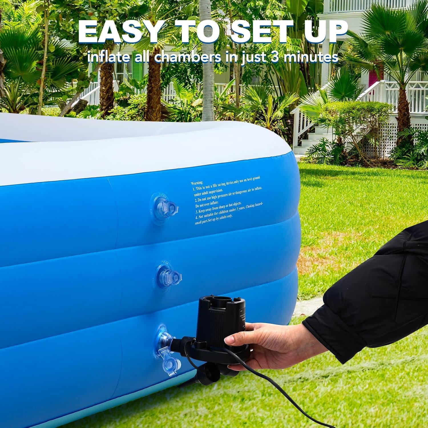 Inflatable Swimming Pools with Pump, Oversized 120" x 72" x 22" Thickened Blow up Kiddie Pool for Kids, Toddlers and Adults, Above Ground Swimming Pool for Outdoor, Garden, Backyard, Water Party-Plain