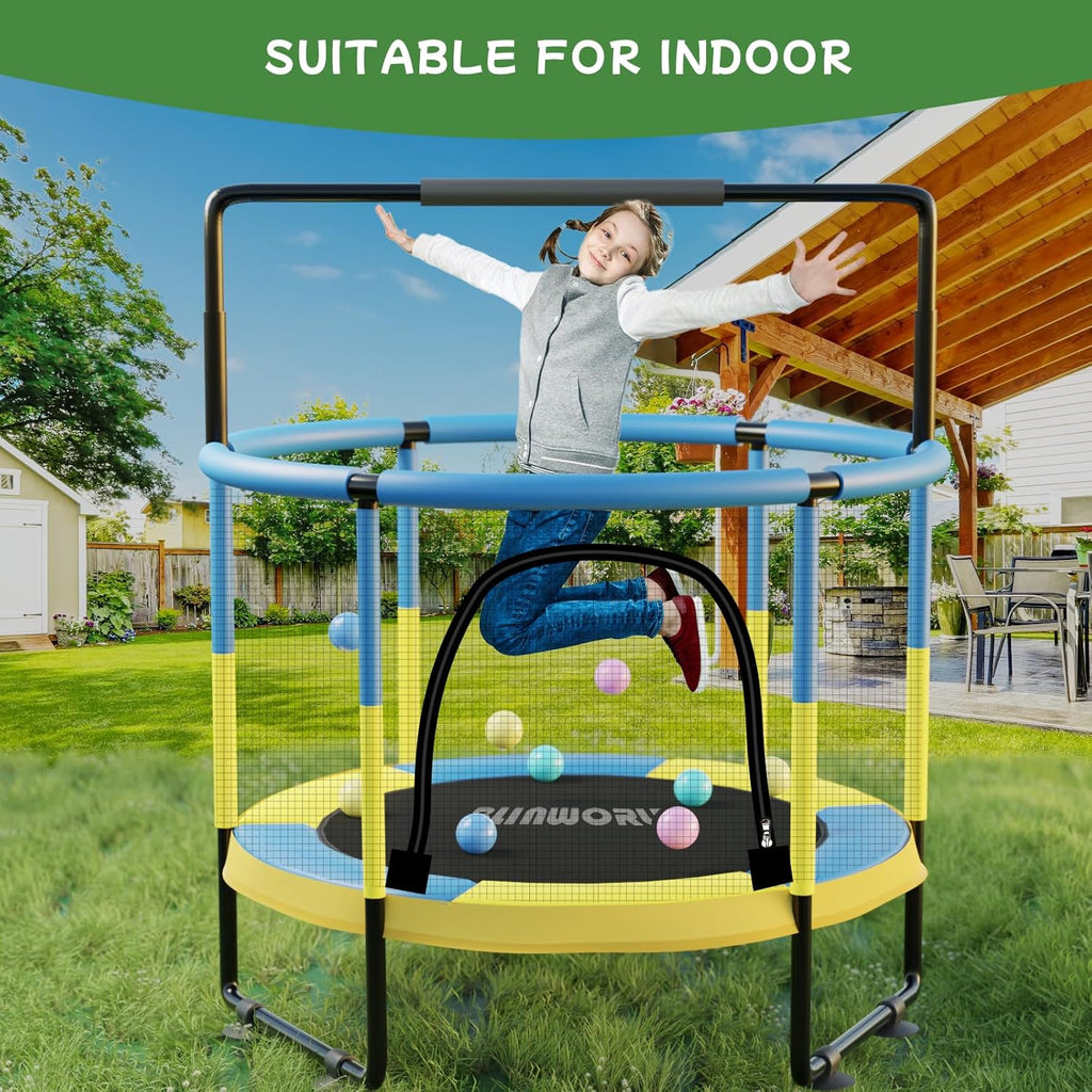 Trampoline for Kids, Adjustable Baby Toddler Trampoline with Basketball Hoop, 440lbs Indoor Outdoor Toddler Trampoline with Enclosure