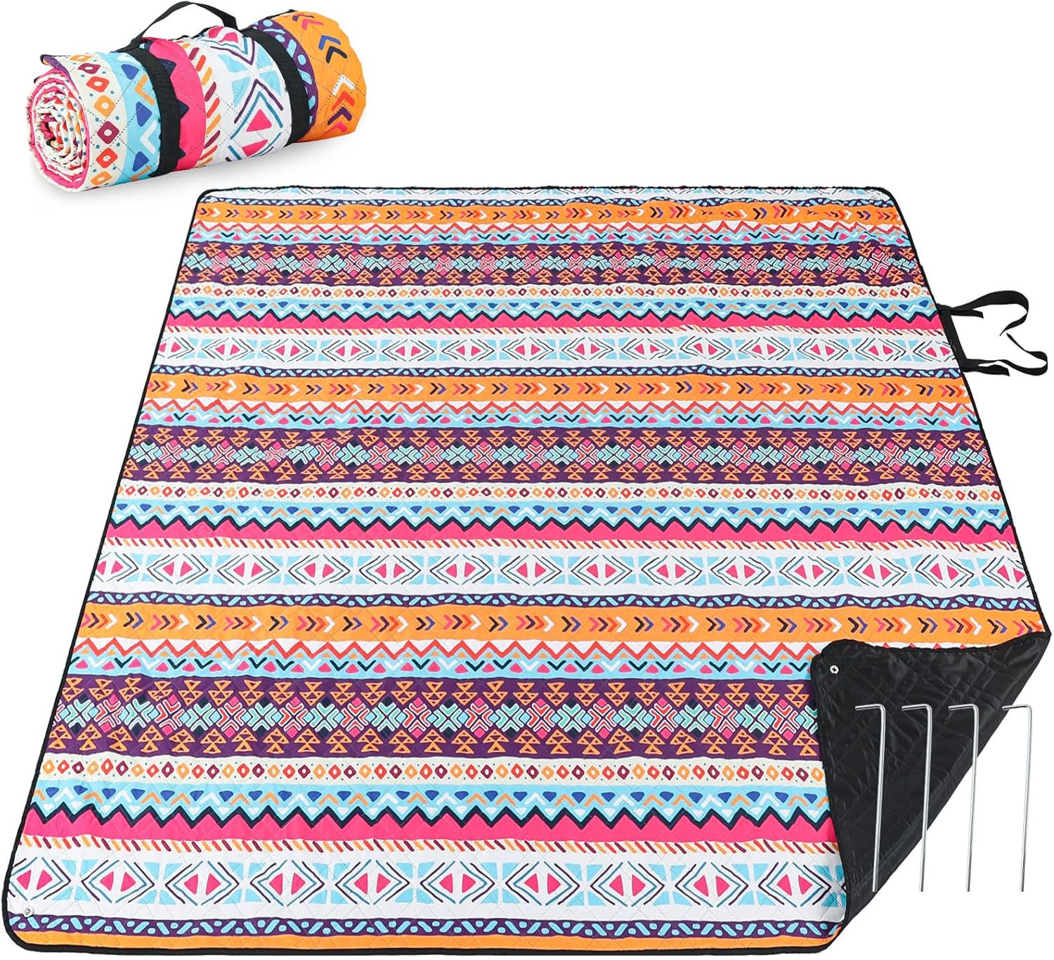 PY SUPER MODE Picnic Blankets Extra Large, Waterproof Foldable Outdoor Beach Blanket Oversized 83x79” Sandproof, 3-Layer Picnic Mat for Camping, Hiking, Travel, Park, Concerts