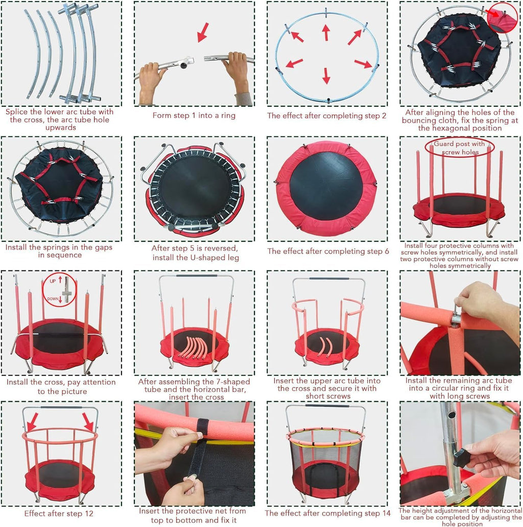 Trampoline for Kids, Adjustable Baby Toddler Trampoline with Basketball Hoop, 440lbs Indoor Outdoor Toddler Trampoline with Enclosure