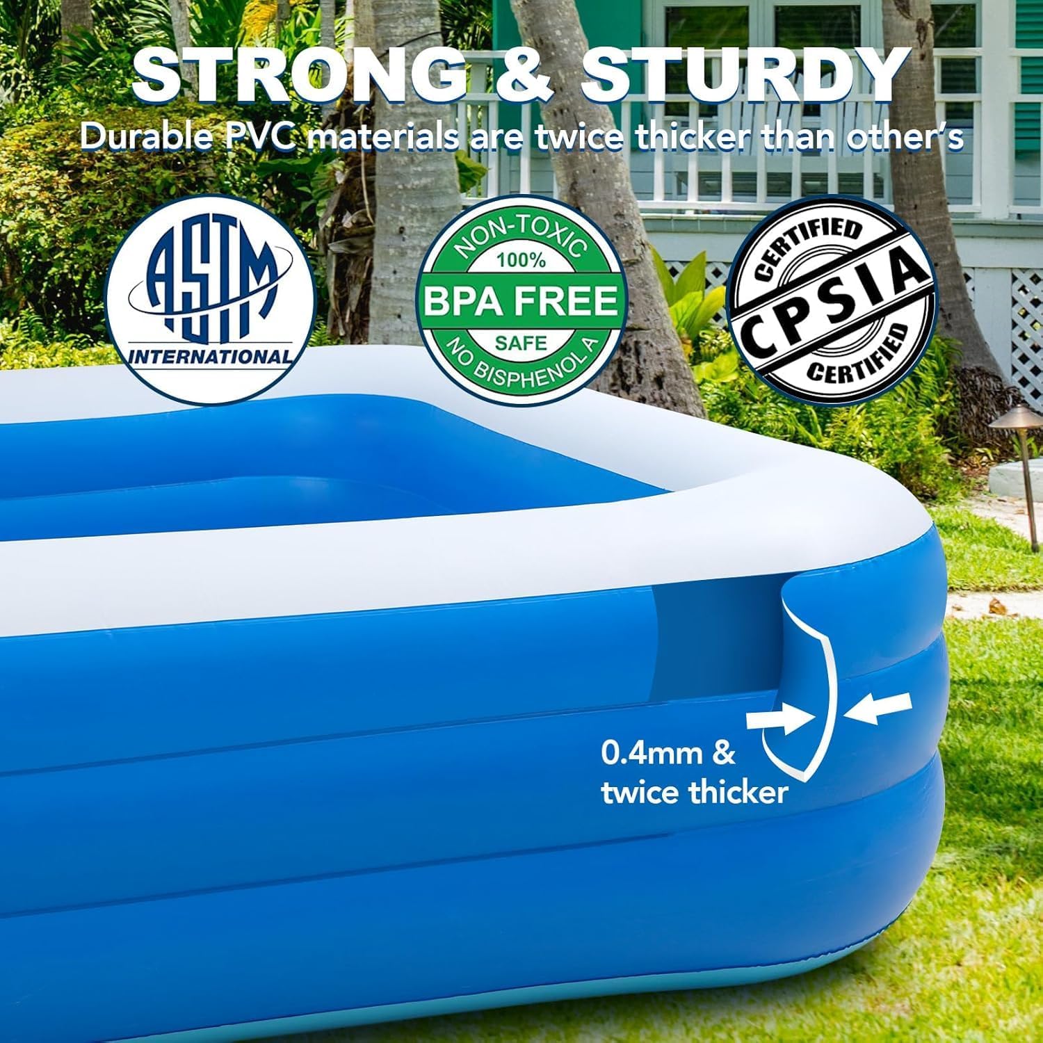 Inflatable Swimming Pools with Pump, Oversized 120" x 72" x 22" Thickened Blow up Kiddie Pool for Kids, Toddlers and Adults, Above Ground Swimming Pool for Outdoor, Garden, Backyard, Water Party-Plain
