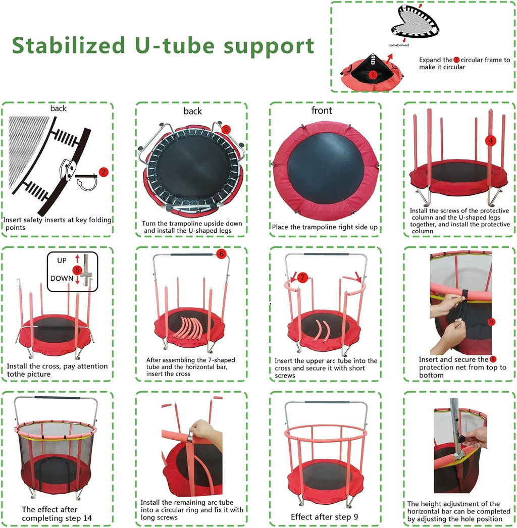 Trampoline for Kids, Adjustable Baby Toddler Trampoline with Basketball Hoop, 440lbs Indoor Outdoor Toddler Trampoline with Enclosure