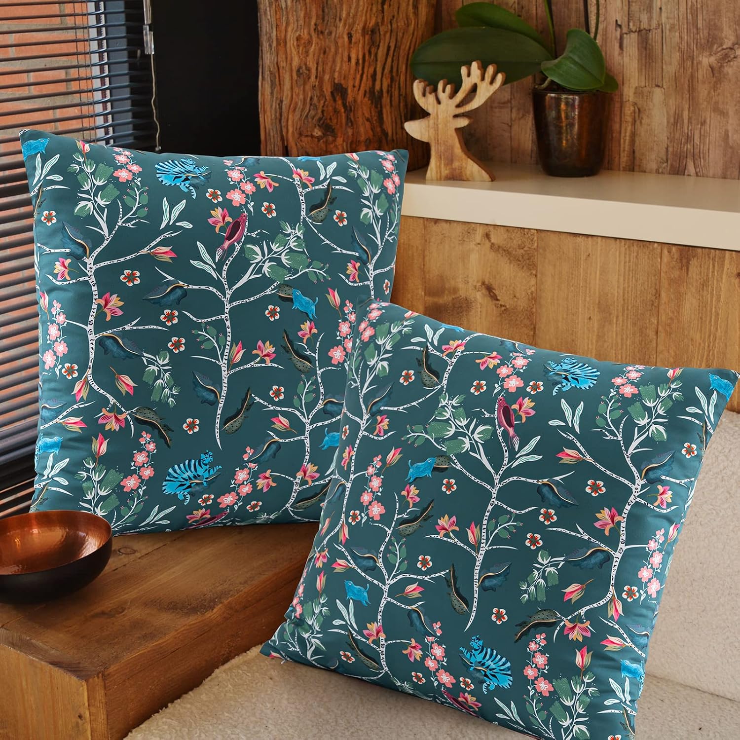 PY HOME & SPORTS Set of 2 Decorative Throw Pillow Covers, 18x18” Floral Printed Pillow Cushion Case Covers for Sofa Couch Bed (Trees Printed)